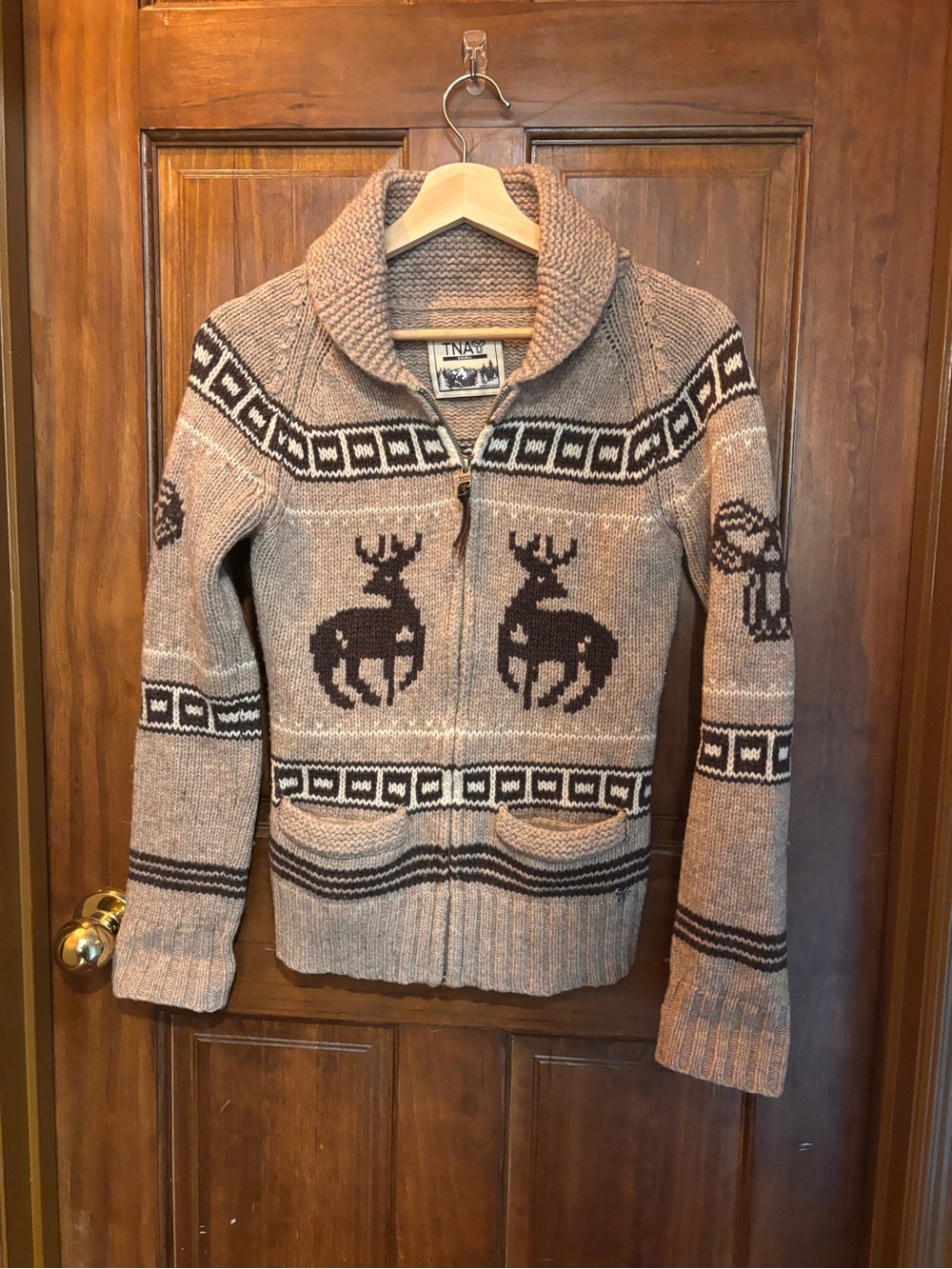 TNA Beige & Brown cowichan sweater